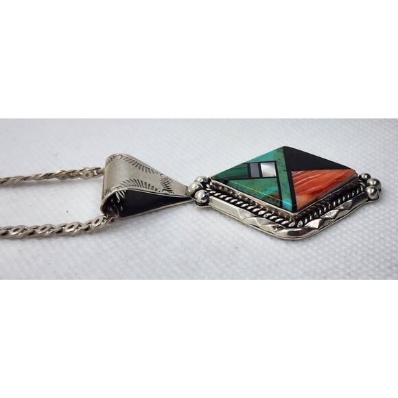 NECKLACE-Vintage-Turquoise-Rose Quartz-Onyx-Green Malachite-Long - Picture 4 of 16